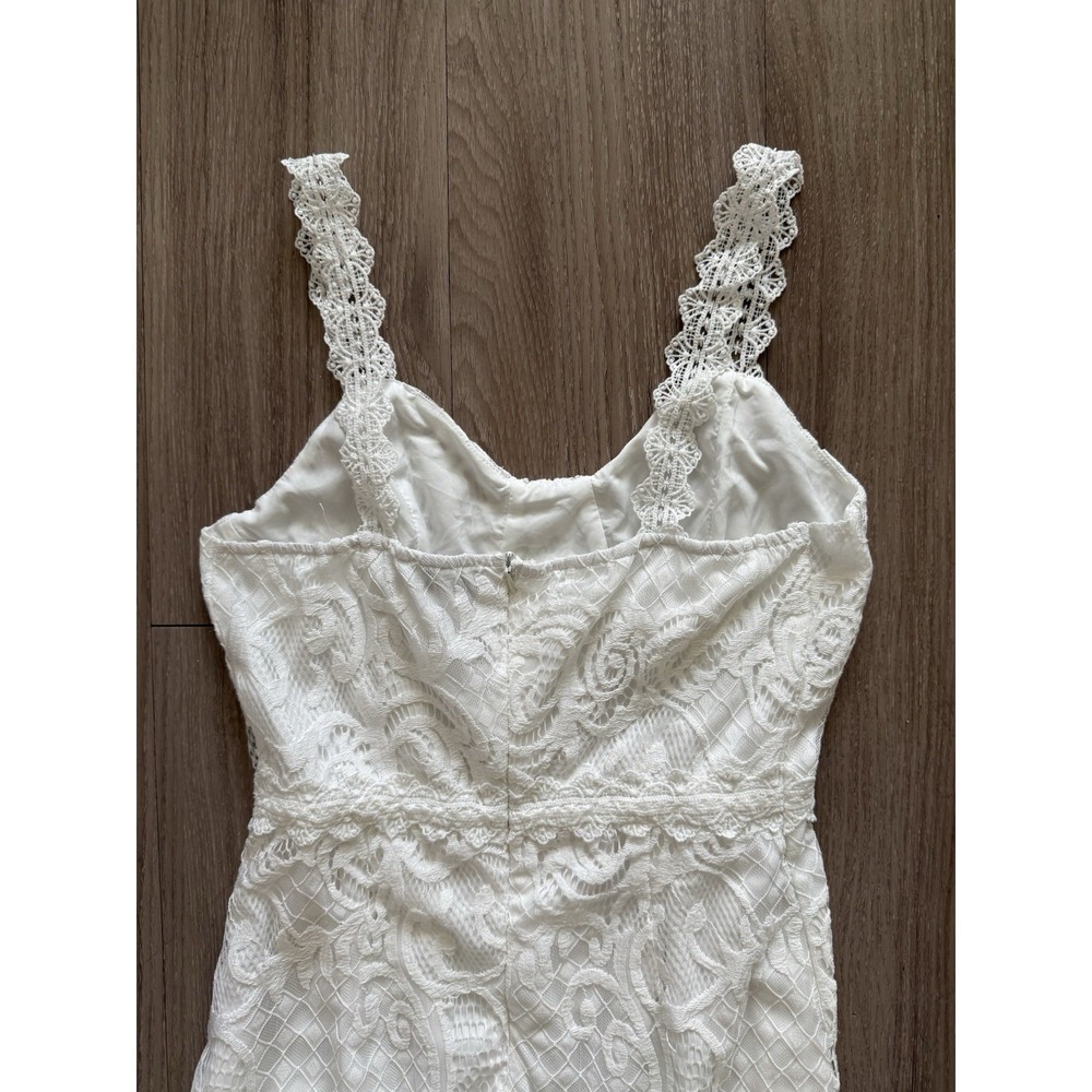 Rihoas White Lace Asymmetrical Midi Dress Womens Small Coquette Feminine Coastal - Picture 4 of 9
